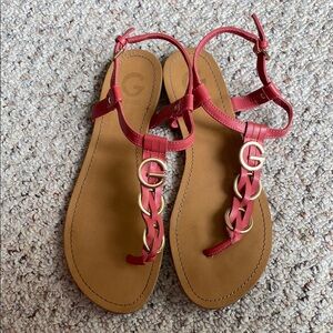 G by Guess Coral T-Strap Sandals with Metallic G woven design